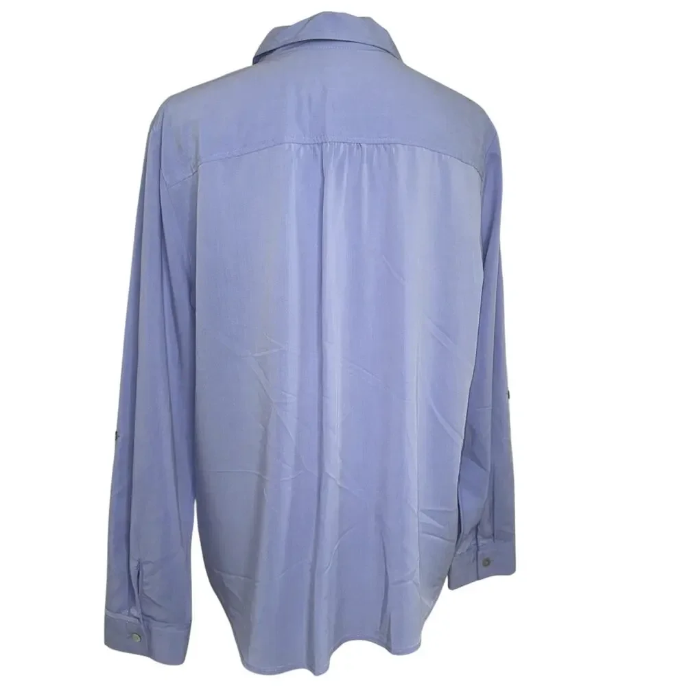 Chico’s  Button Up Tunic w/Roll tab sleeves Sz L (Chico’s Sz 2) in Lilac - Picture 5 of 10